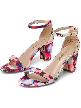 Women's Floral Comfortable Open Toe Ankle Strap Guest Chunky Block Heel Sandal